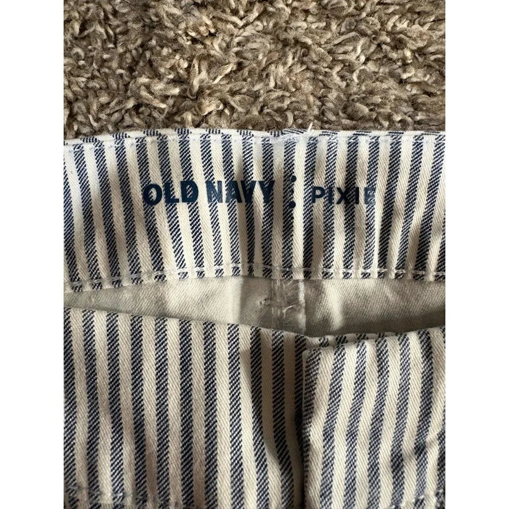 Old Navy Pixie Pants Blue White Vertical Stripe Chino Ankle Dress Pants